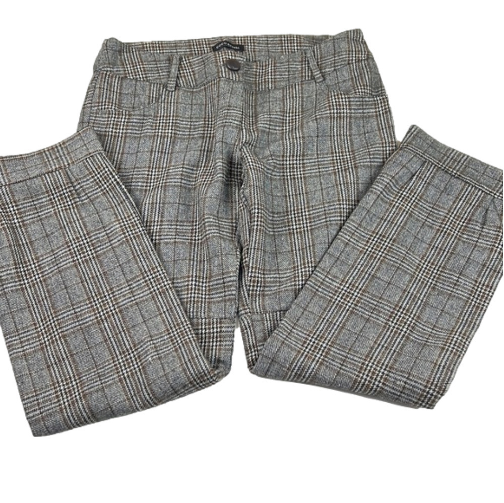 Coco & tashi Brown Plaid Pants with Button Cuffs